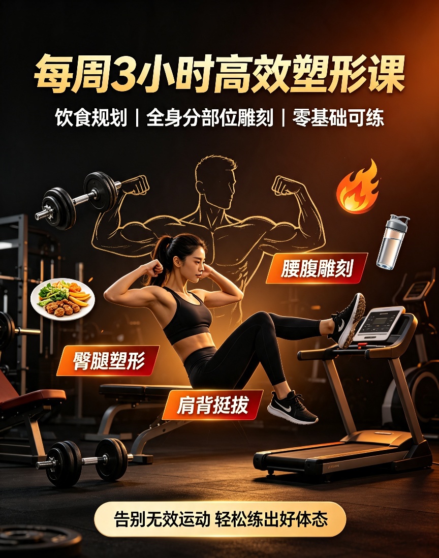 【自学课程】【VIP课程】每周3小时高效健身课,饮食+塑形一站式搞定 【自学课程】【VIP课程】每周3小时高效健身课,饮食+塑形一站式搞定