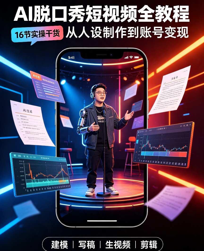 【自学课程】零基础用AI做脱口秀短视频,剪辑起号一站式教学 【自学课程】零基础用AI做脱口秀短视频,剪辑起号一站式教学